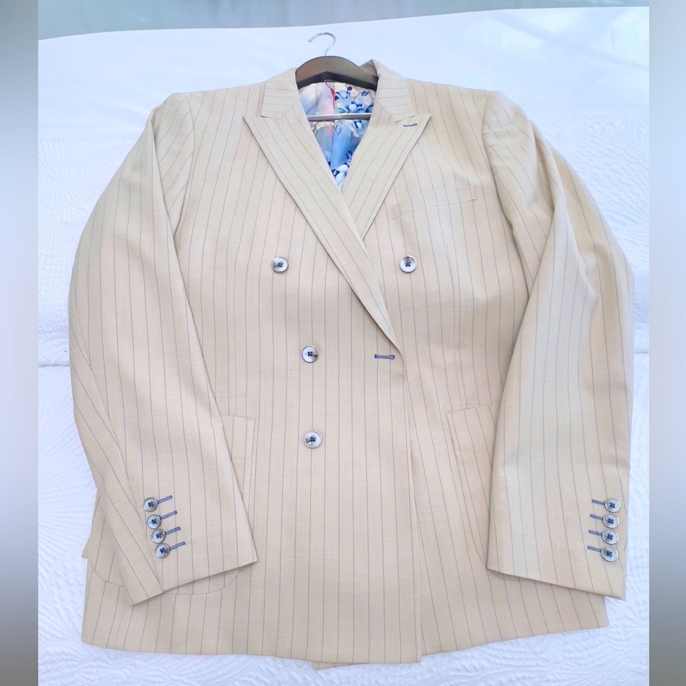 PAISLEY & GRAY: Tan/Blue Pinstripe Blazer - Size 46R
